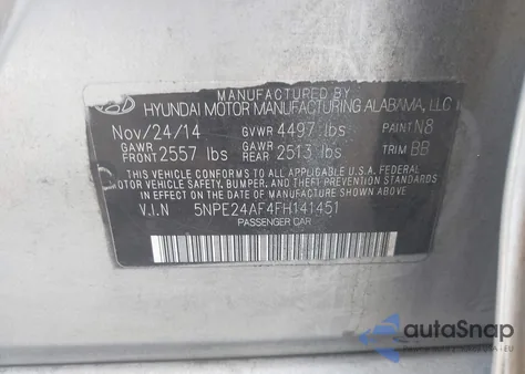 2015 Hyundai Sonata Se из США, поврежденный, VIN 5NPE24AF4FH141451